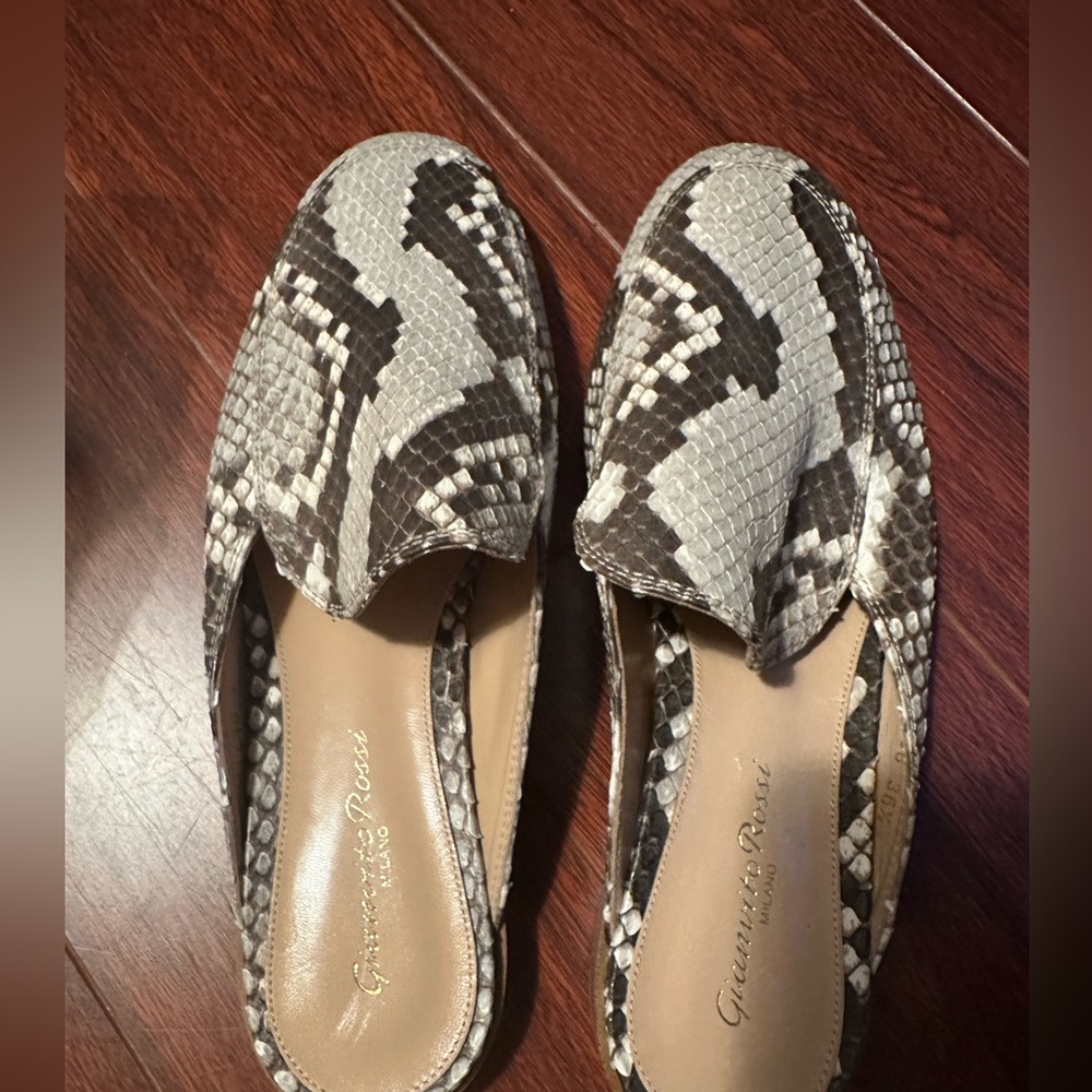 Gianvito Rossi Black and Gray Snake Pattern Loafers